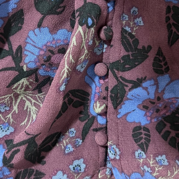 Free People Boho Tunic Purple Floral Pattern with Flared Sleeves Size S - Picture 5 of 7